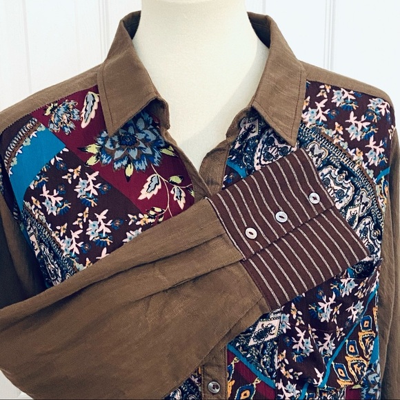 Oddy Mixed Prints Floral Paisley Western Button Down Shirt Womens Sz M Boho - Picture 5 of 9